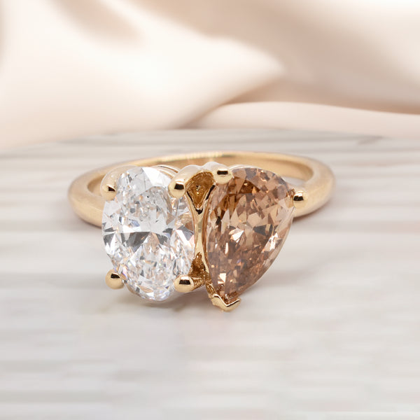 1.48ct Pear-Cut Champagne/Cognac Diamond & White Diamond In EP Toi Et Moi Setting