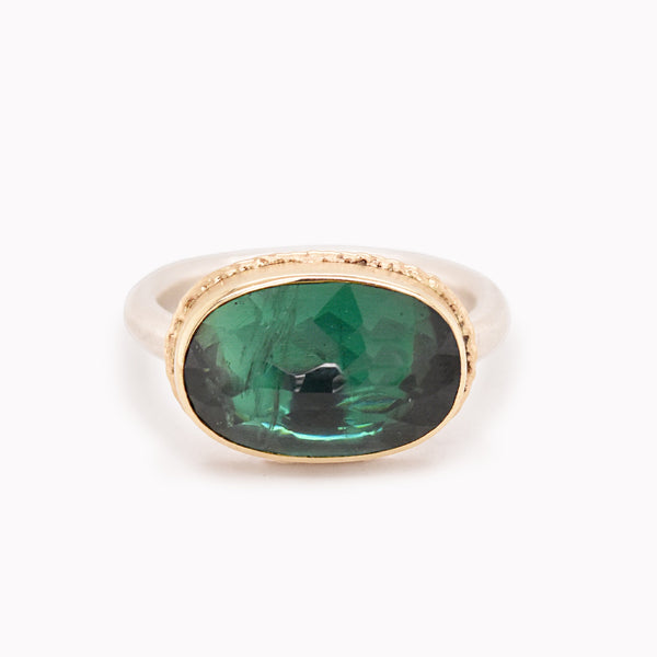 Green Tourmaline Ruffled Bezel Statement Ring