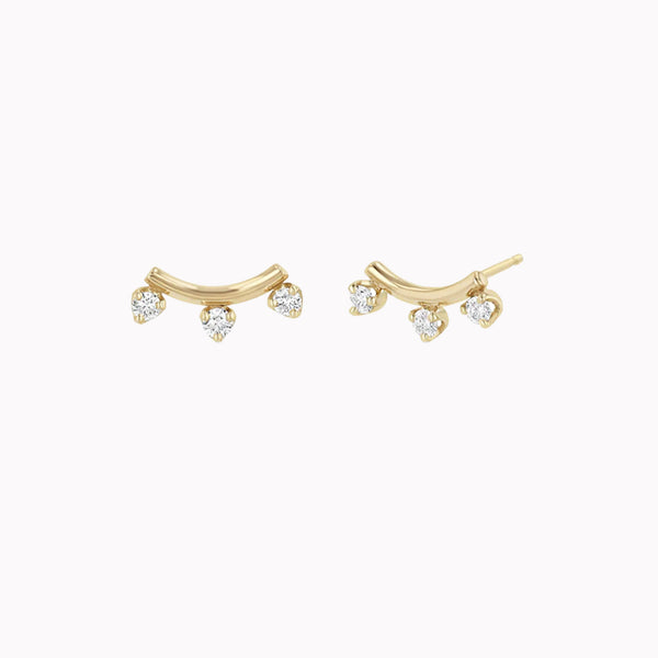 3 Prong Diamond Curved Bar Studs