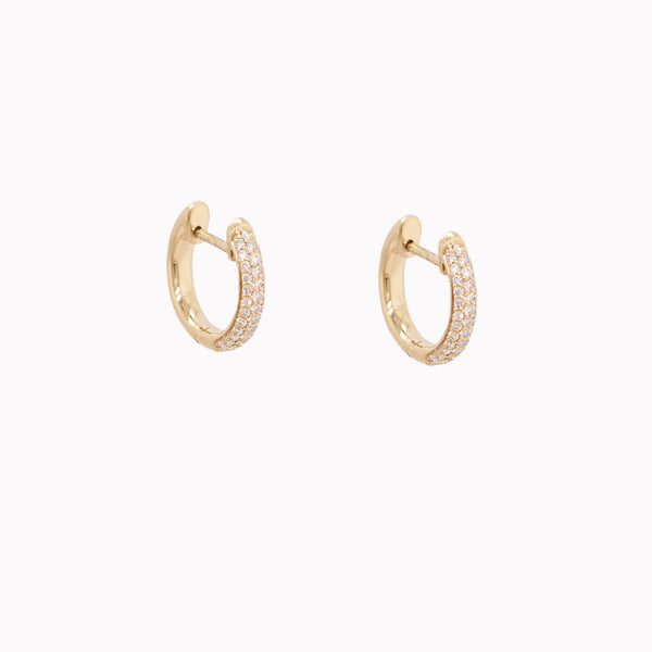 Petite 3 Row Pavé Diamond 12mm Huggie Hoop Earrings