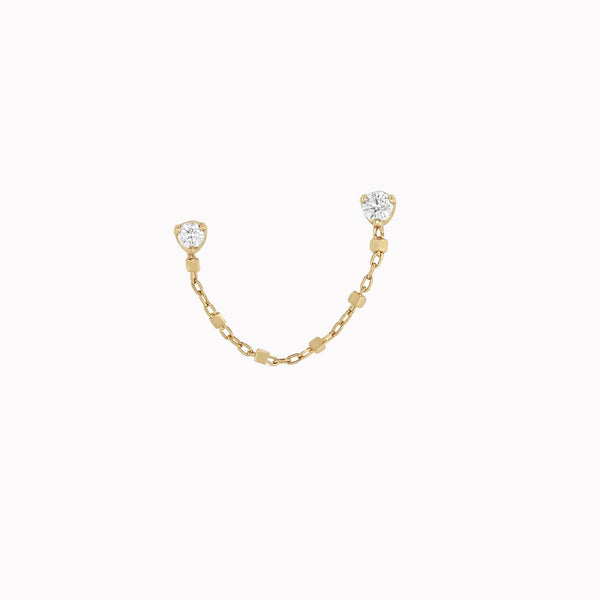 Square Bead Chain Double Diamond Stud