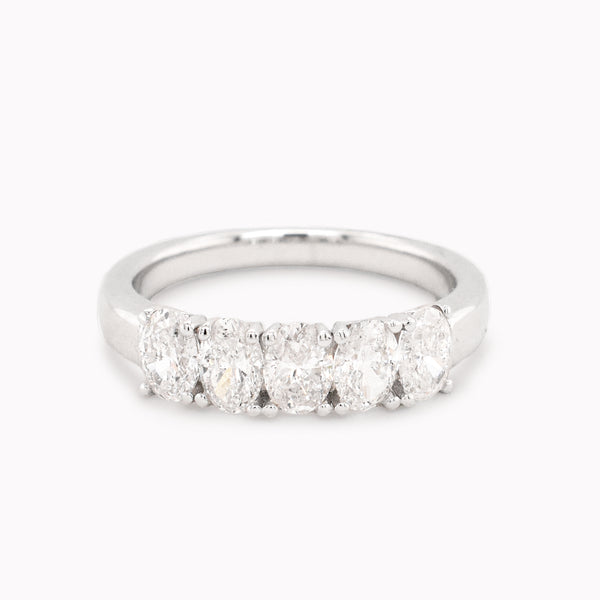 White Gold 5 Stone Oval Diamond Band