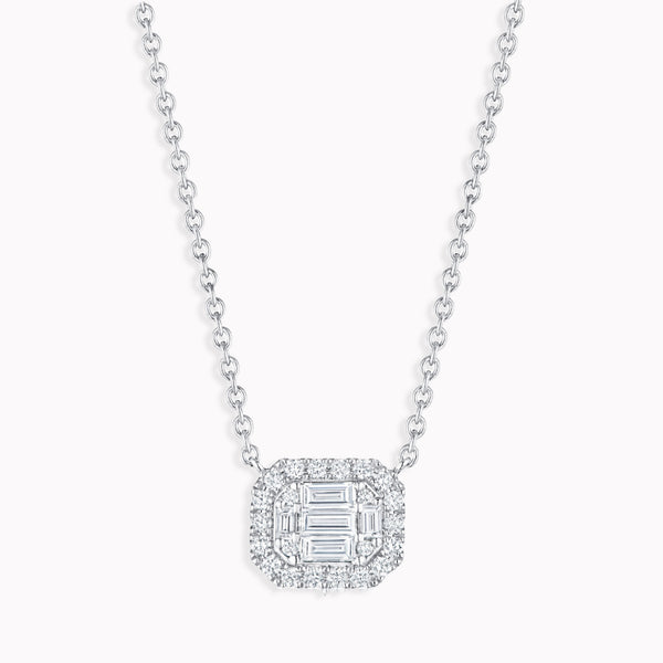 Emerald-Cut Diamond Halo Pendant