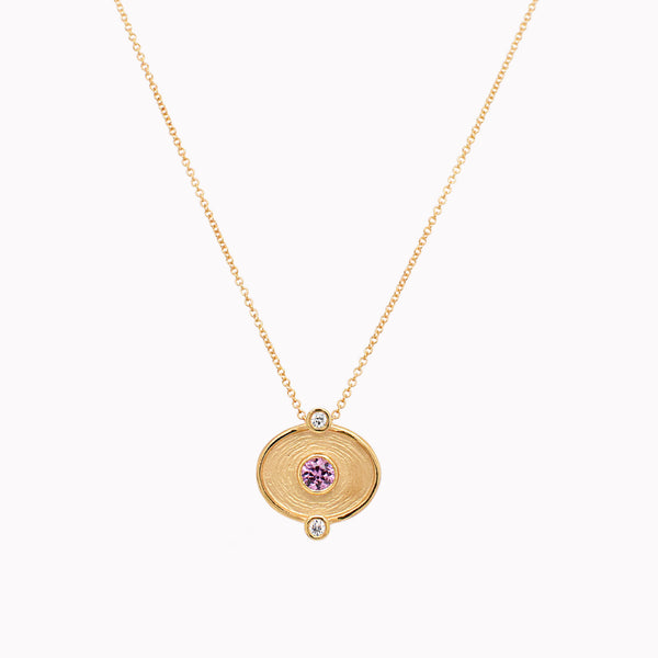 Textured Disc Pink Sapphire Pendant Necklace