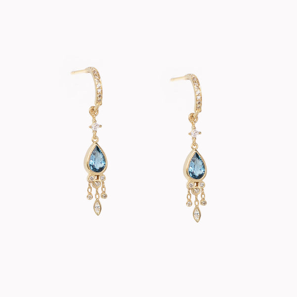 Aquamarine Pear & Diamond Dangle Jellyfish Huggies