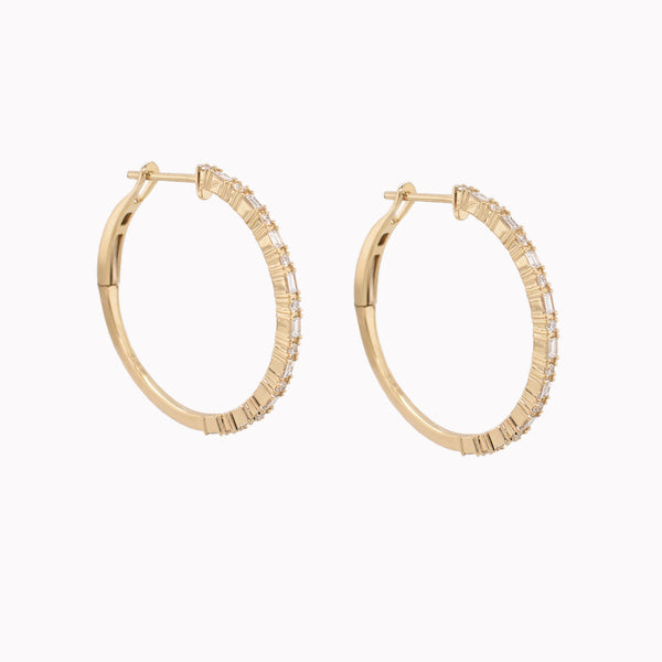 Baguette & Round Diamond Half Eternity 28mm Hoops