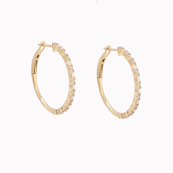 Baguette & Round Diamond Half Eternity 28mm Hoops