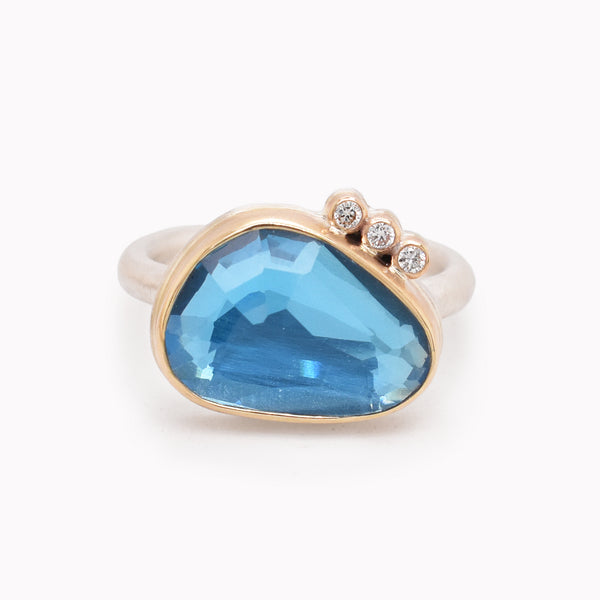 Swiss Blue Topaz & Diamond Trio Statement Ring