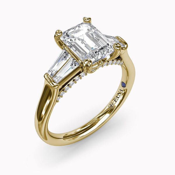 Tapered Baguette Side Stones & Hidden Arched Halo Engagement Ring Setting