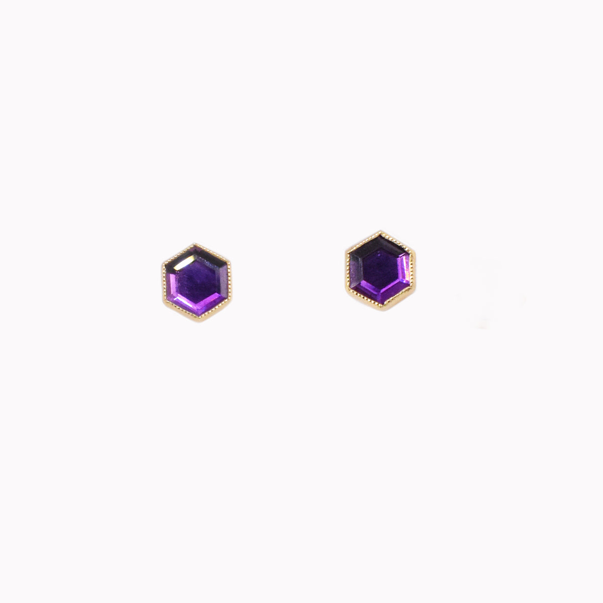 Amethyst Yellow Gold Bezel Stud Earrings