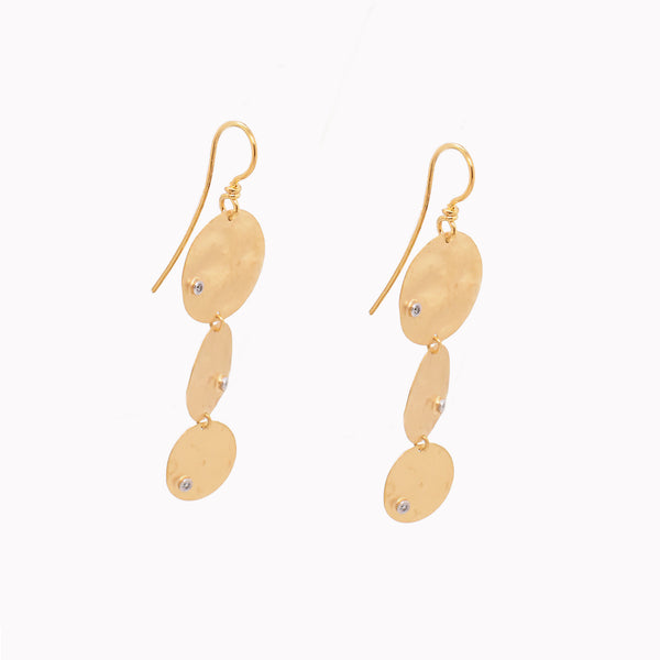 Hammered Three Circle Disc Drop Earrings