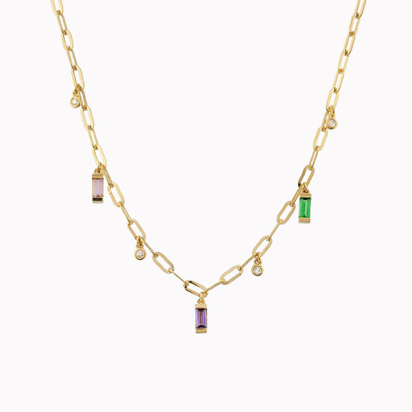 Rainbow Charms Paperclip Chain Necklace