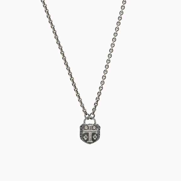 Romero Cross Shield Black Sapphire Chain Necklace