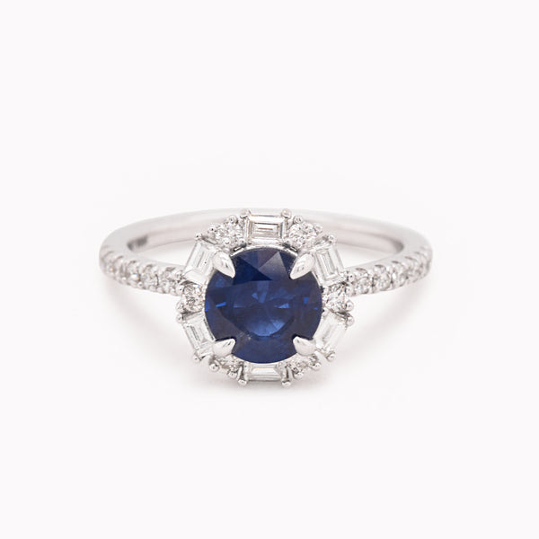 Sapphire & Diamond Halo Engagement Ring