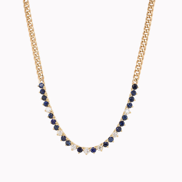 Sapphire & Diamond Segment Curb Chain Necklace