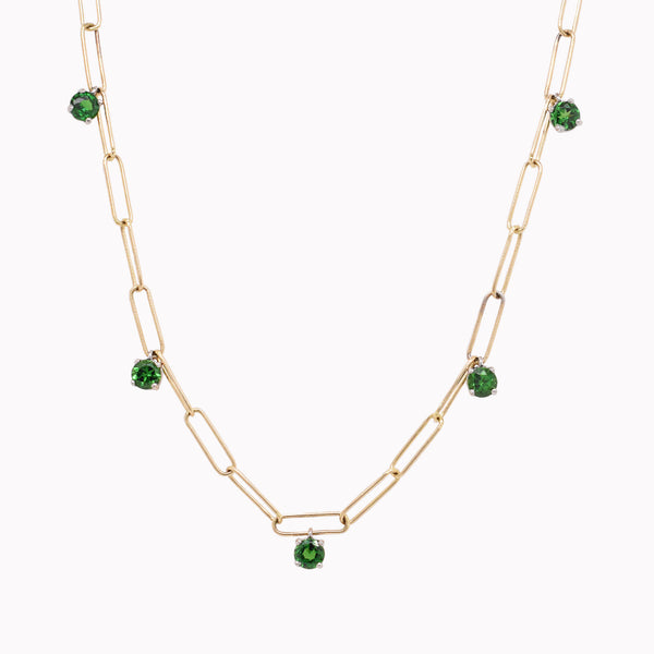 Stationary Green Tsavorite Paperclip Chain Necklace