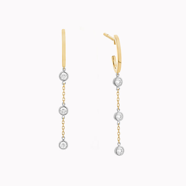 Two-Tone Bezel Station Diamond Drop Huggie Earrings