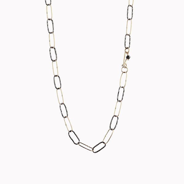 Two-Tone Bowline Paperclip Chain Necklace 16"