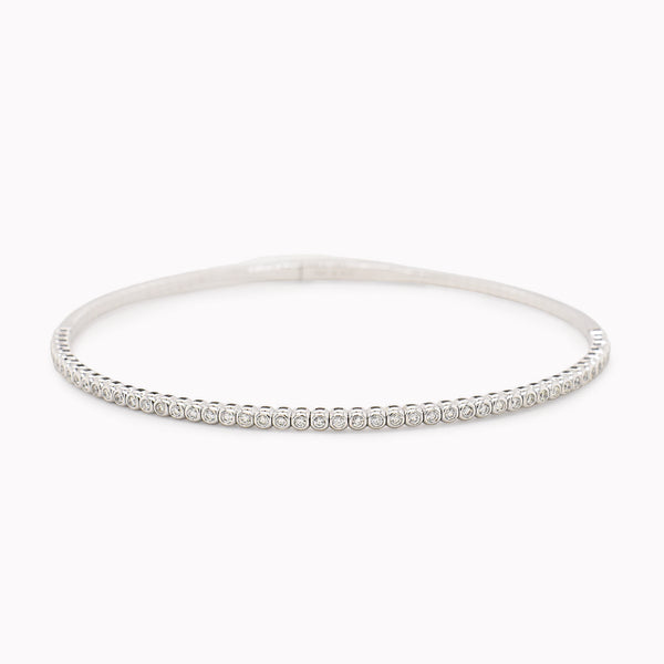 White Gold Bezel Diamond Half Eternity Bangle Bracelet