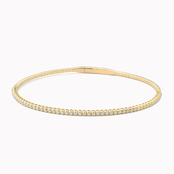 Yellow Gold Bezel Diamond Half Eternity Bangle Bracelet