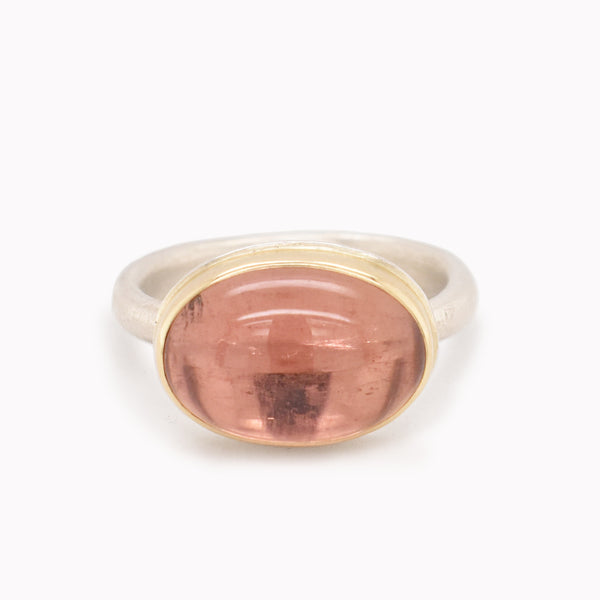 Peach Tourmaline Cabochon Statement Ring