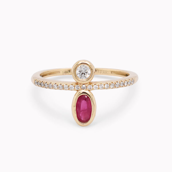 Oval Ruby & Round Diamond Duo Ring