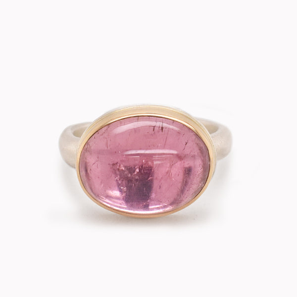 Pink Tourmaline Cabochon Statement Ring