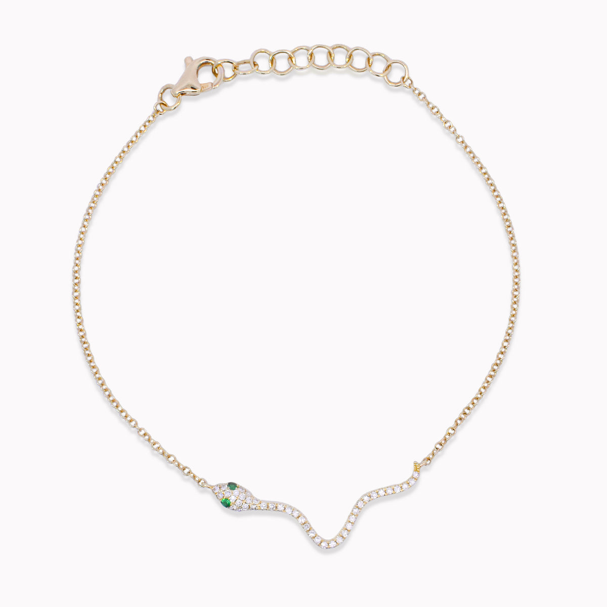 Emerald and Diamond Snake Bracelet in 14K Yellow Gold